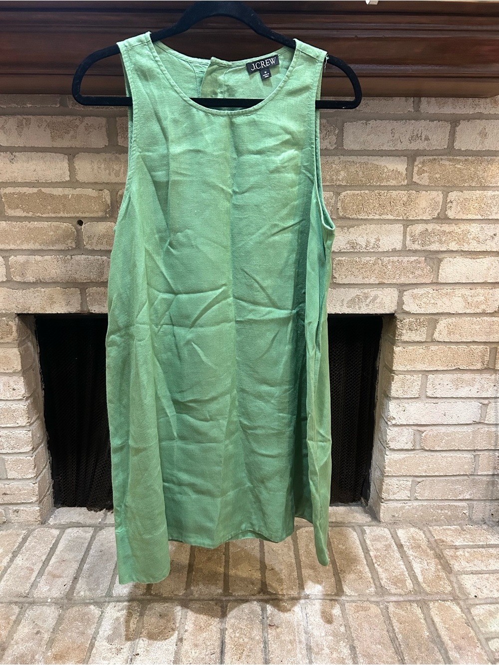 J. Crew Green Sleeveless Linen Shift Dress EUC